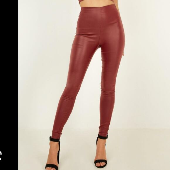 Showpo. Pants - NWT Showpo. Wine Leather ette Faux Leather Pants